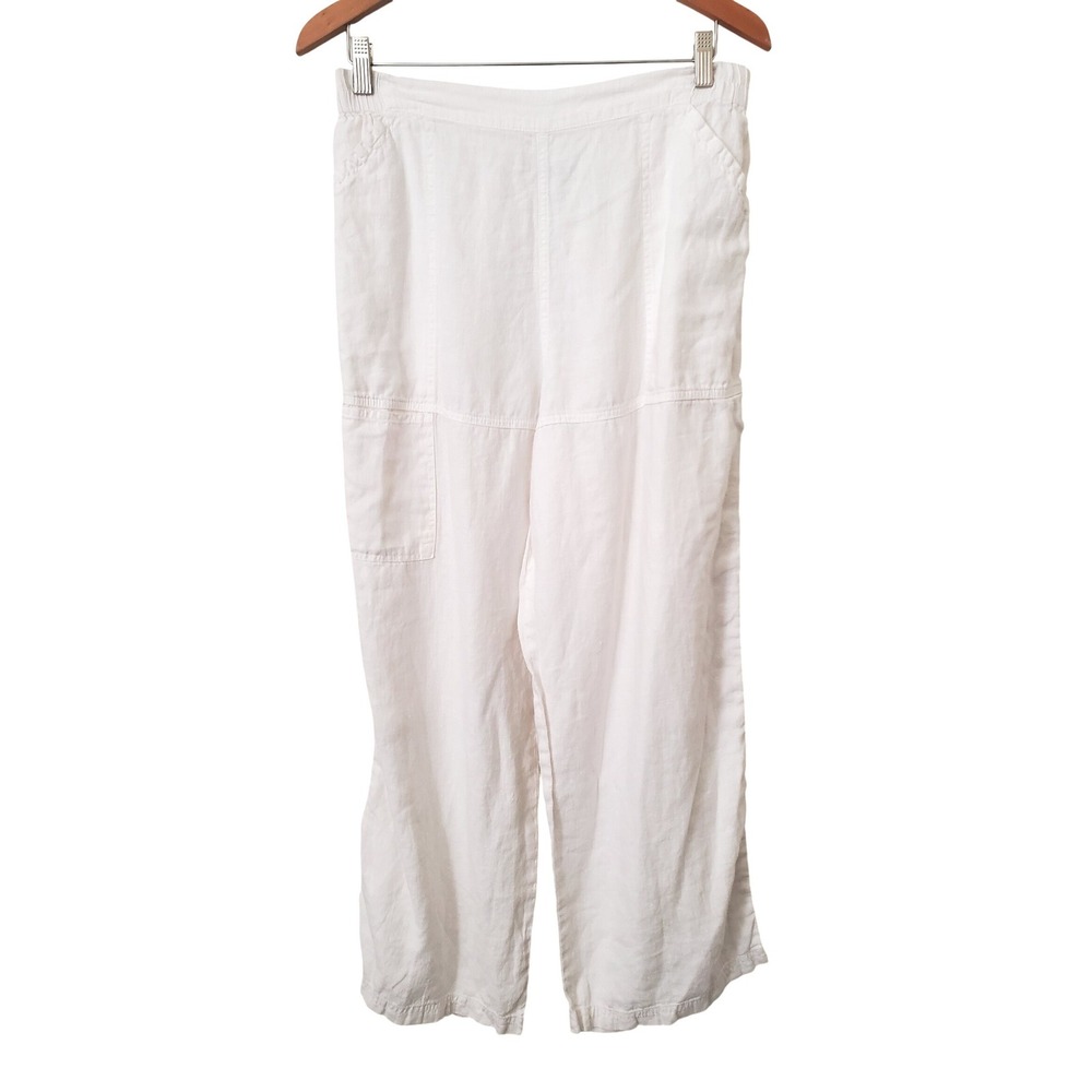 Via Vai by Pollero Linen Pants Women's‎ L White Cropped Wide Leg Beach Vacation